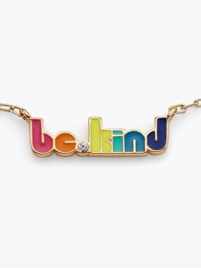 Kurt Geiger RARE❗️EUC 'be kind' Rainbow Enamel Gold-Tone Necklace 16”-18”